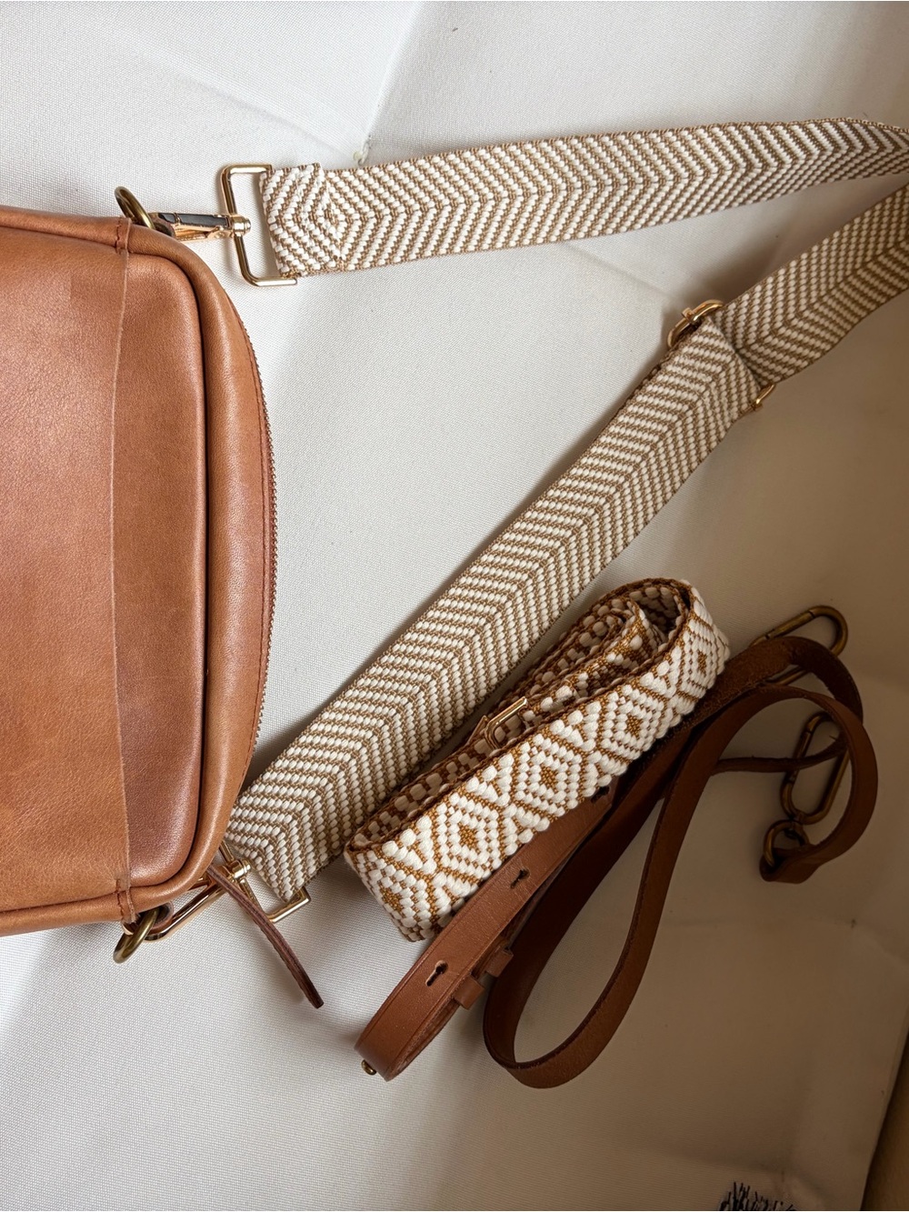 Madewell Tan Leather Crossbody with Cream Woven Strap - Picture 2 of 4